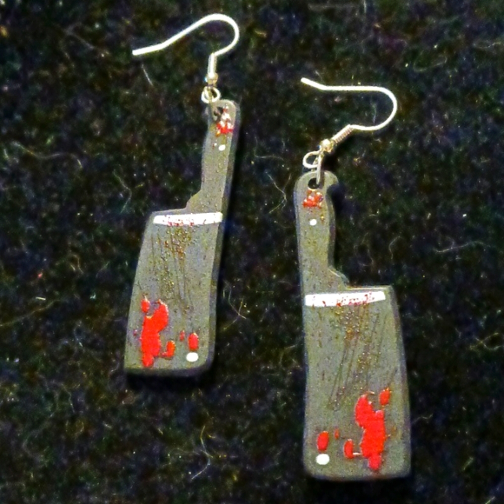 Bloody Meat Cleaver Pierced Earrings